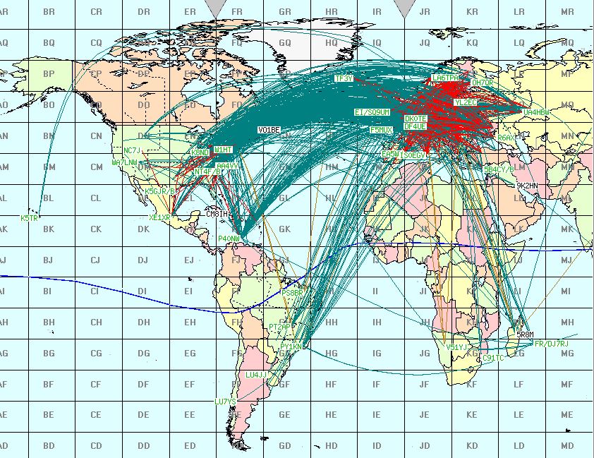 world map of radio contacts